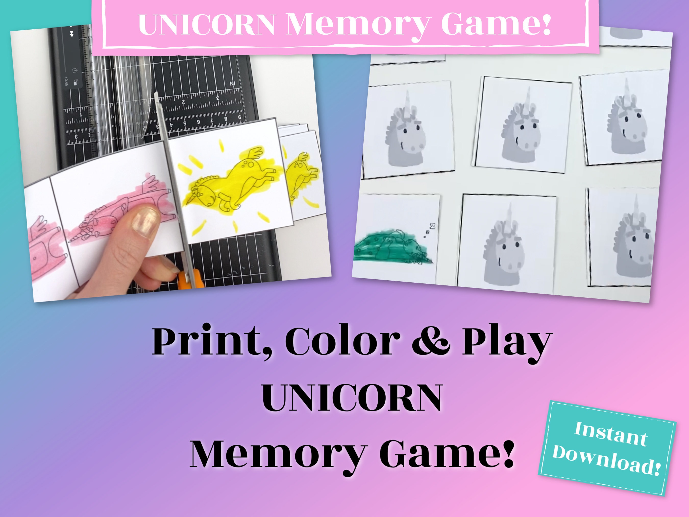 Unicorn Matching Game, Printable Memory Game for Your Busy Bag or Unicorn Birthday Party Game ...