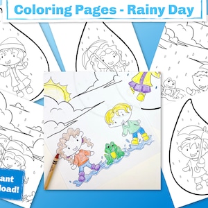 Coloriages de pluie pour les enfants. Ce livre de coloriage printanier est parfait pour la salle de classe ou à la maison. Utilisez-les pendant vos thèmes de pluie préscolaire image 3