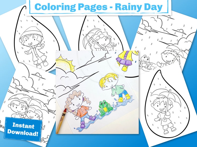 Coloriages de pluie pour les enfants. Ce livre de coloriage printanier est parfait pour la salle de classe ou à la maison. Utilisez-les pendant vos thèmes de pluie préscolaire image 3