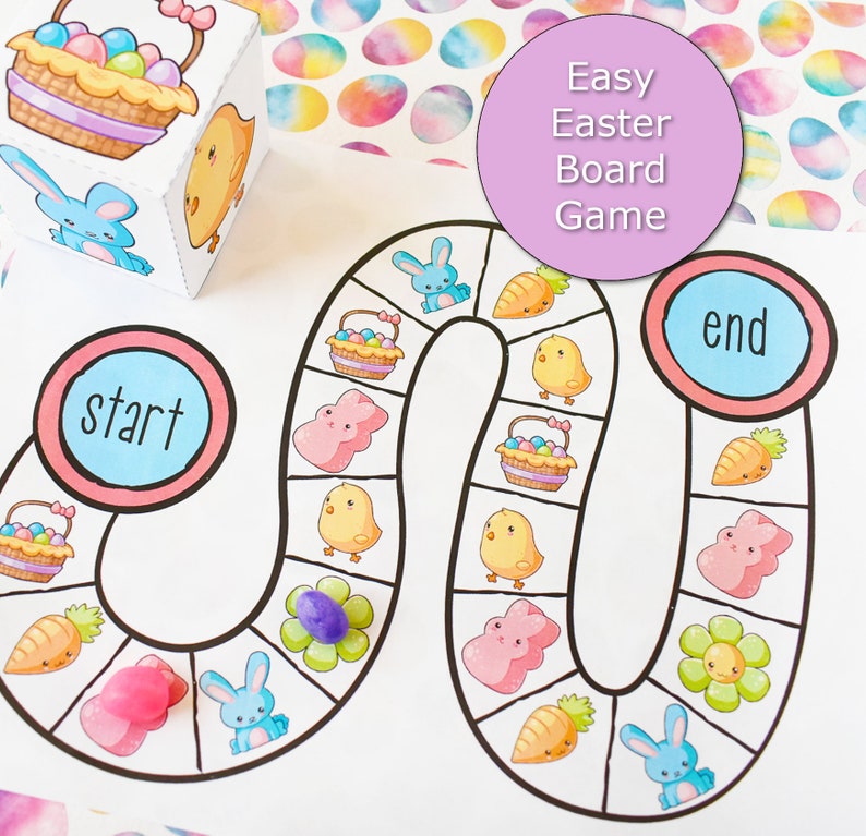 Easter Game for kids of all ages, Easy board game Activity for Easter party, Printable Easter game for preschool classroom, kids dice game image 1