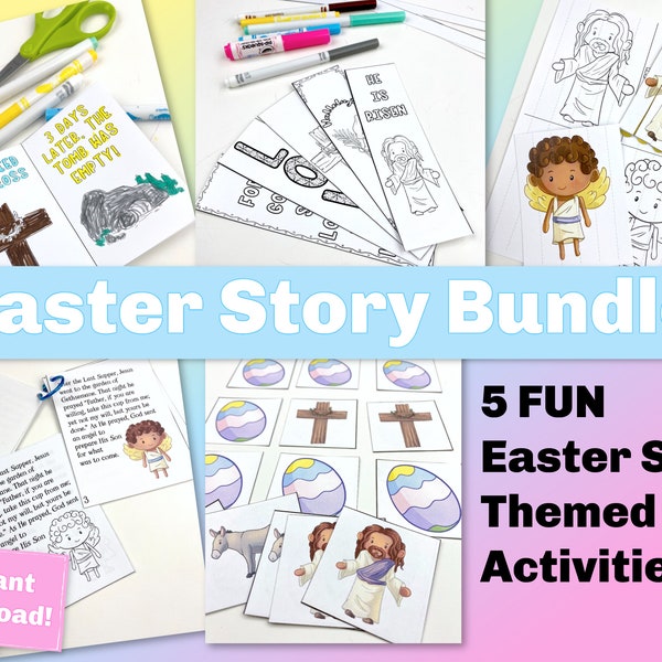 Easter Story Activities for Young Children, Printable Easter coloring activities for a Sunday busy bag, or a Christian Bible School party