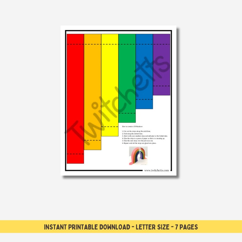 3D Rainbow Craft Template to help kids learn rainbow colors, Printable Rainbow Activity, Preschool Craft, Classroom Craft, Paper rainbow image 2