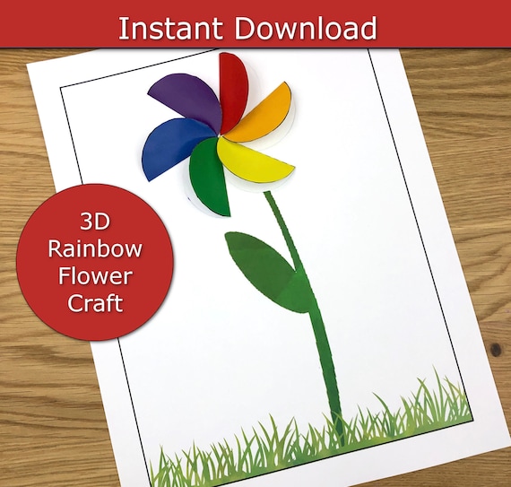 Rainbow Flower Craft Template printable kids craft easy