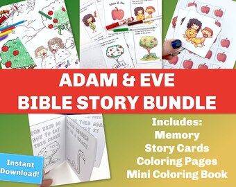 Adam and Eve Activities. 4 printable coloring pages and games that help teach the bible story. Great for Sunday School, VBS, or a busy bag