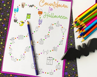 Halloween Advent Calendar, Coloring countdown to Halloween printable, Halloween coloring pages, Printable Halloween countdown calendar