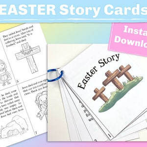 Easter Story Cards for Young Children, Printable Easter coloring activity for a Sunday busy bag or a Christian Bible School party activity. image 1