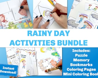 Rain activities for kids. These spring games and coloring pages are perfect for the classroom or at home. Includes 5 different printables.