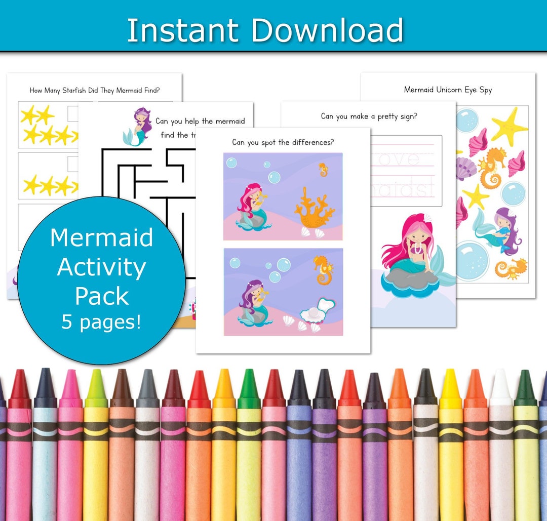 Mermaid Activity Pack for Preschoolers, Fun Mermaid Party Games ...
