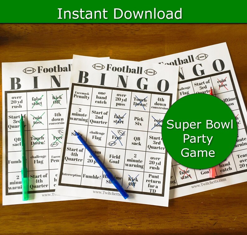Super Bowl Party Game, Super Bowl Bingo, Watch Party Game, Football game printable, Family friendly football game image 1