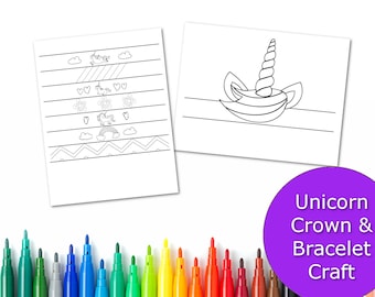 Unicorn Horn Crown and Bracelet Pack, Printable Unicorn Craft, Paper unicorn activity, Inexpensive birthday party favor or game for kids