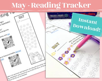 May Book Tracker Bookmark, Printable Reading Log for kids to keep track of their reading challenge. For the classroom or home book log.
