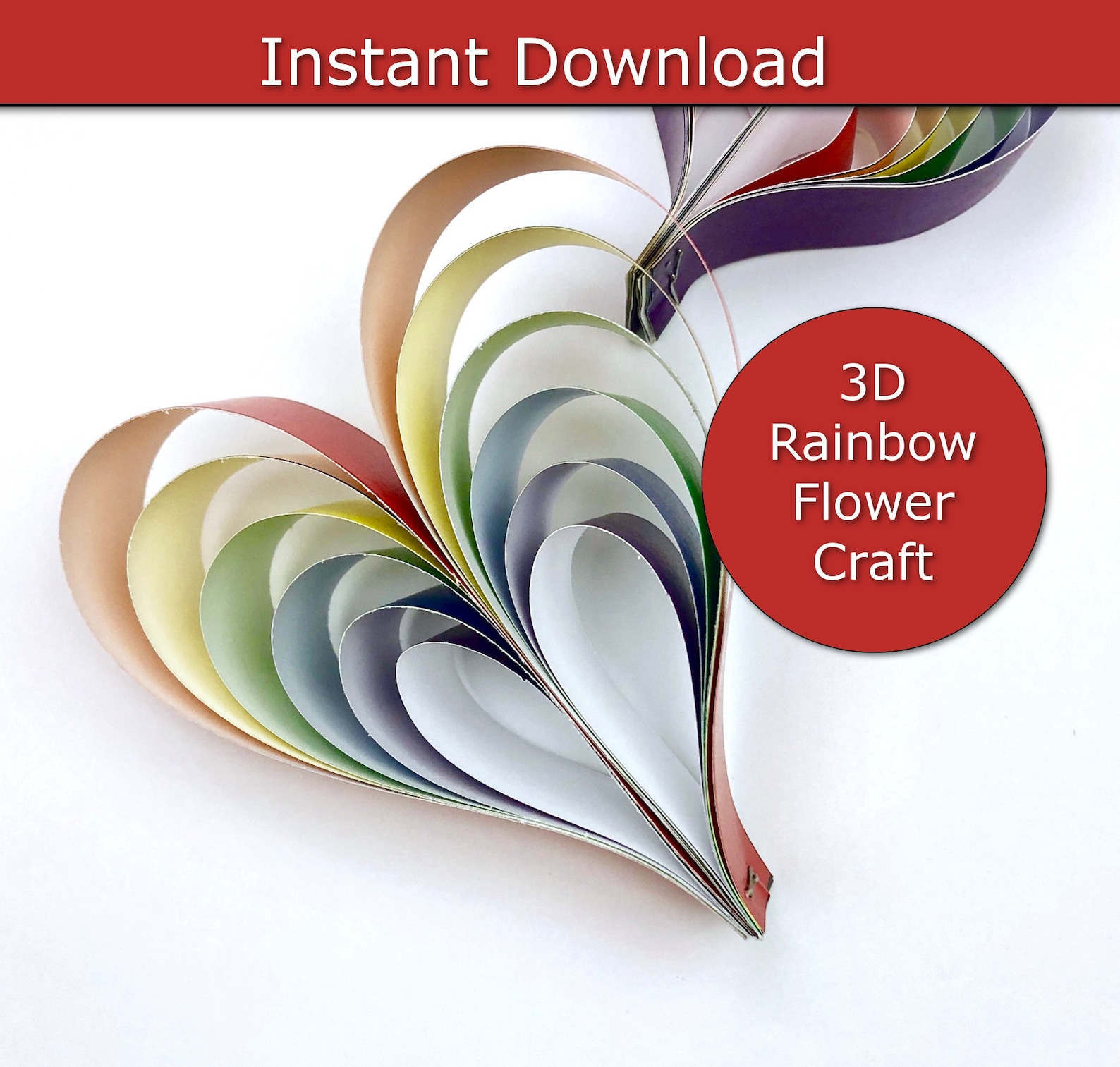 Rainbow Paper Heart Craft Template for Kids, Paper Mobile Craft