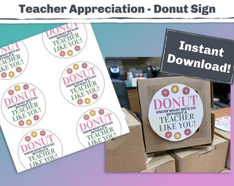 Donut Teacher Appreciation Week Tags - Donut Know, Teacher gift idea for the end of the year or their birthday too. Print and add donuts.