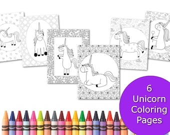 Unicorn coloring pages, coloring pages for kids, party favors, printable coloring book, little girl coloring sheets, colouring activity
