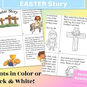 Easter Story Cards for Young Children, Printable Easter coloring activity for a Sunday busy bag or a Christian Bible School party activity. image 3