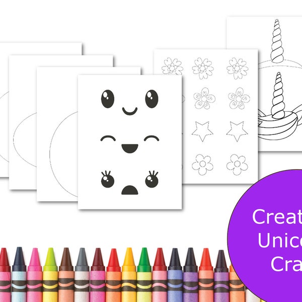 Cut and Paste Unicorn Craft, Create a Unicorn Face printable, Easy kids activity for birthday parties, classrooms, groups, and at home