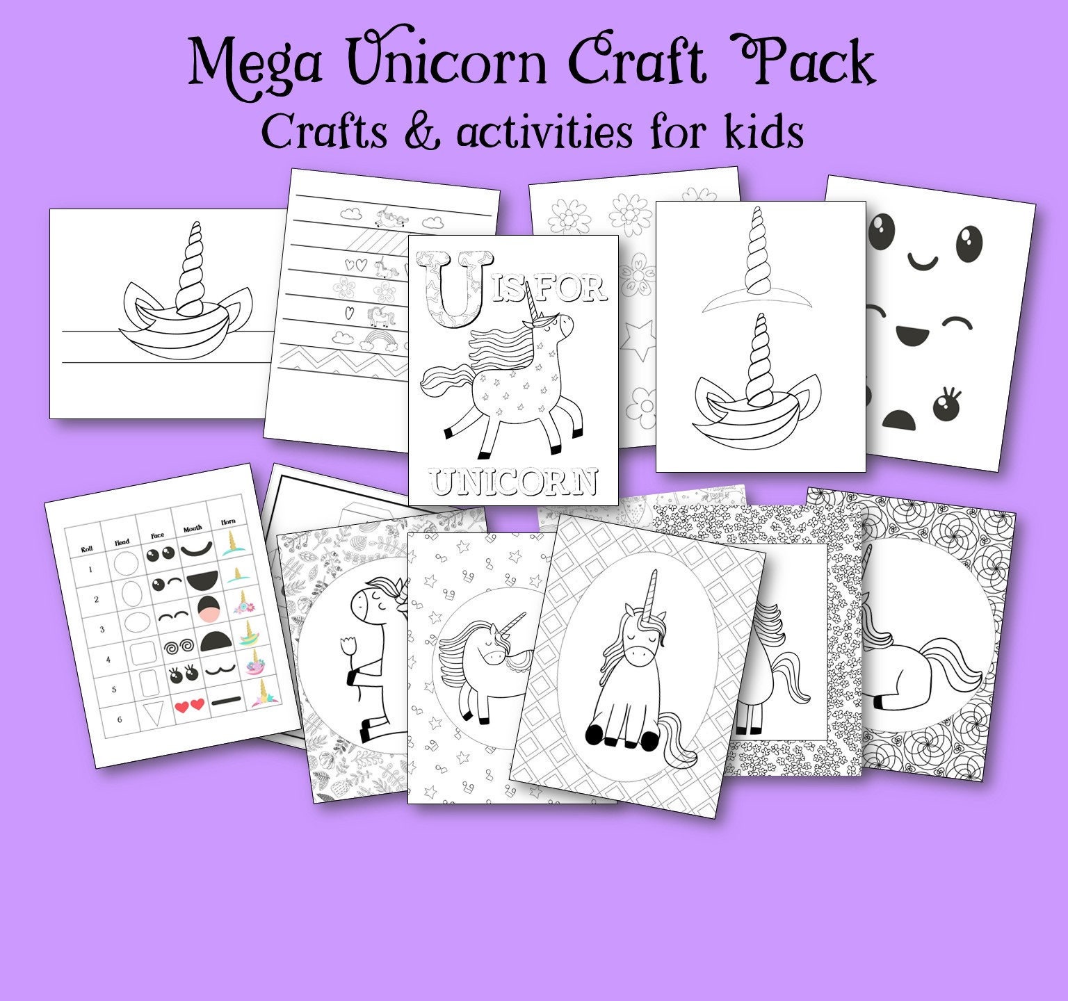 unicorn printable activity pack unicorn party pack party etsy