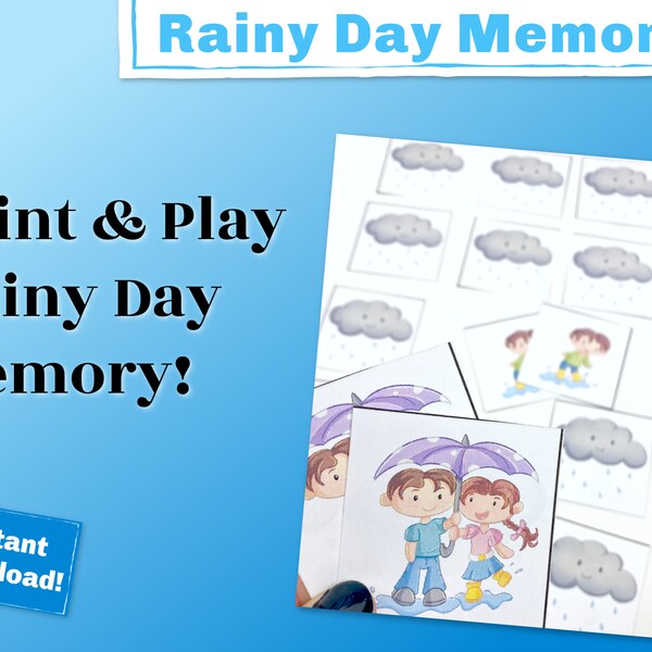 Rain matching game for kids. This spring game is perfect for the classroom or at home. Choose from full-color or coloring page style.