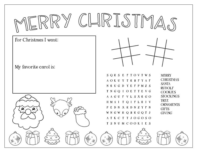 Christmas Placemat for Kids Printable Placemats for Children Etsy