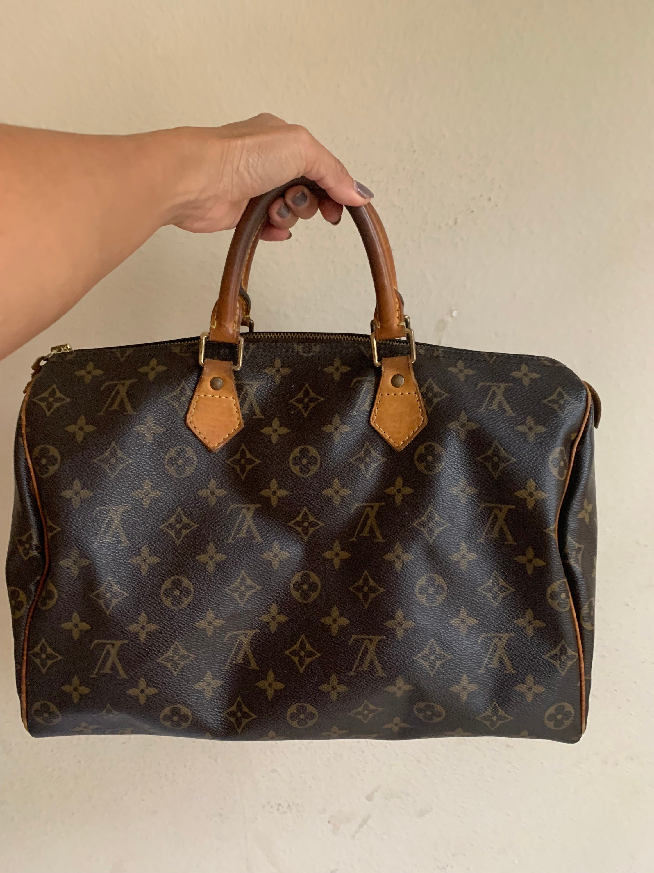 LOUIS Vuitton Brown Faux Leather LV Logo Speedy 35 Doctor Handbag Purse