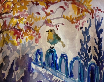 ORIGINAL WATER color painting BIRD