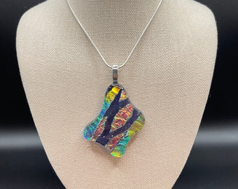 Multicolor dichroic fused glass pendant