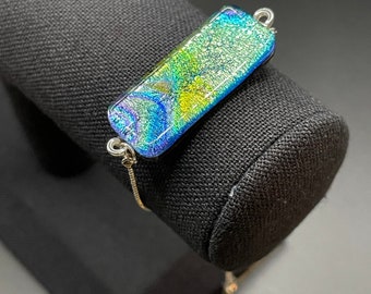 Adjustable multicolor dichroic fused glass bracelet