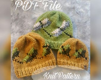 Knit Hat Pattern, Knit Pattern, PDF File, Dragonfly hat pattern, Knitting Pattern, knit beanie pattern, pattern, Knit dragonfly hat, beanie