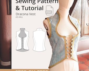 Patrón de costura de chaleco de fantasía en PDF: chaleco con cordones para coser tú mismo, para disfraz medieval, cosplay, LARP o Ren Faire (XS-XXL)