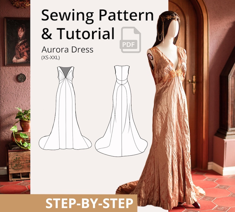 Evening Dress Sewing Pattern PDF – Fantasy Wedding Dress for DIY Sewing ...