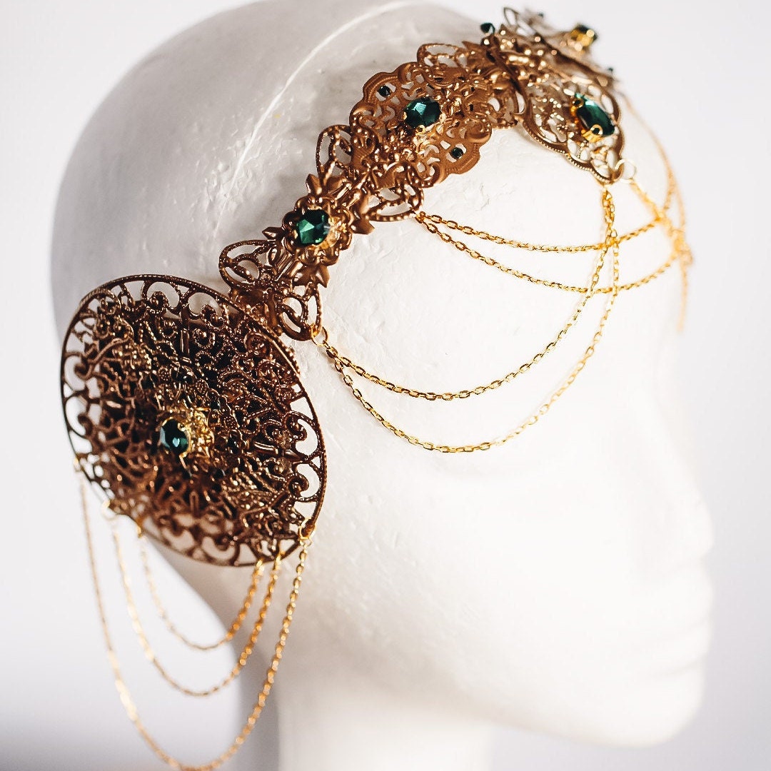 Golden Art Nouveau Crown, Art Nouveau Headdress for Burlesque, Tribal Dance, Cosplay & Festival
