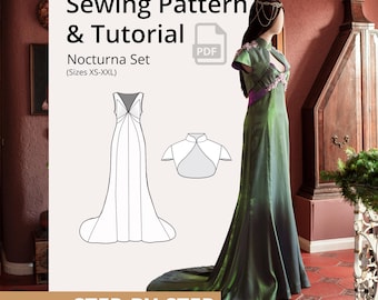 Nocturna Set Sewing Pattern PDF – Dress and Bolero with Stand-Up Collar for DIY, Elves, Fairies, Cosplay, LARP or Ren Faire Costume (xs–xxl)