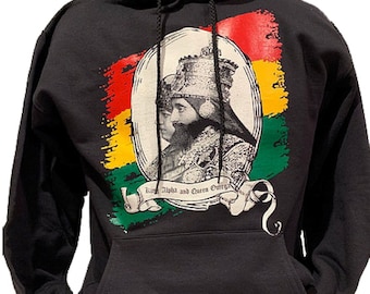 Rastafari hoodie King Alpha and Queen Omega | Rasta hoodie