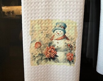 Snowman Christmas Tea Towel, Christmas Decor, Christmas Dish Towel, Snowman Hand Towel, Vintage Snowman Kitchen Towel, Personalized Gift