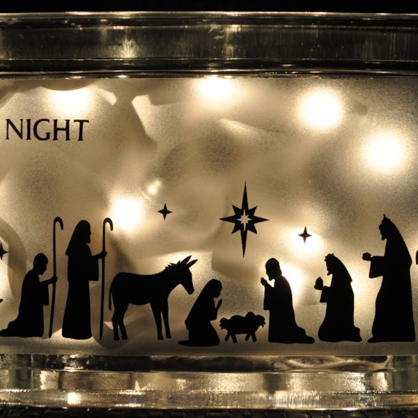 O Holy Night nativity scene  lighted glass block