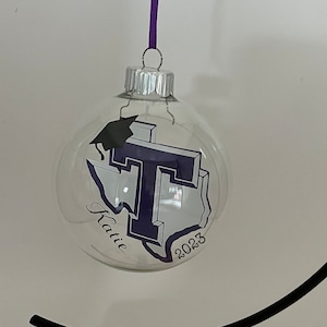 Tarleton State Graduation "Floating" Christmas Ornament, Glass Ornament