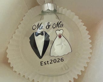 Mr. & Mrs. Est. Wedding Christmas Ornament , First Christmas, Just Married, Bride and Groom, Personalized Wedding Gift, Our First Christmas