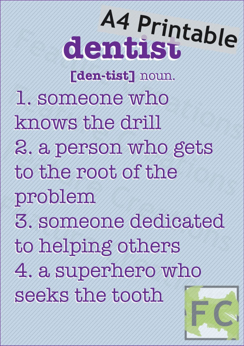 Dentist Definition Print//Orthodontist//Gift//Instant Etsy