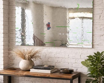 Reflective Mosaic Disco Mirror Wall Art with Accent Color (Made to Order)