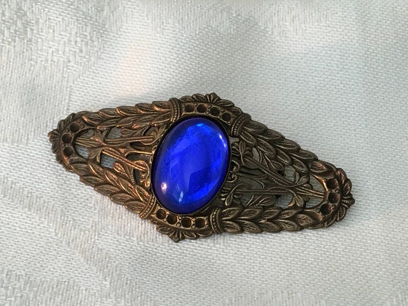 Blue Stone Brooch Vintage Pin Vintage Brass.lapel Etsy