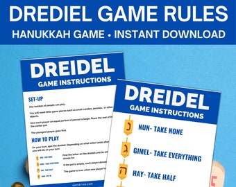 Dreidel instructions - Learn to Play Dreidel Game - Sivivon- Hanukkah Games- Hebrew Letters-  A great miracle happened there