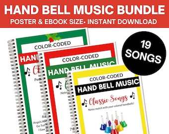 Hand Bell Music Song Sheets Bargain Bundle | 20 Hand Bell Songs | Instant Digital Download | Hand Bell Charts |  BoomWhackers Music