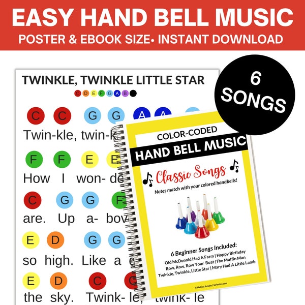 Hand Bell Songs - Classic Songs - Color-Coded Hand Bell Sheet Music - Children's Music Sheets