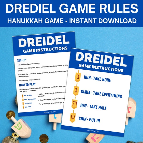 Dreidel instructions - Learn to Play Dreidel Game - Sivivon- Hanukkah Games- Hebrew Letters-  A great miracle happened there