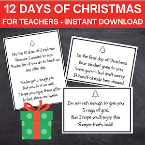12 Days of Christmas For Teachers | Christmas Teacher Gifts | Digital Download
