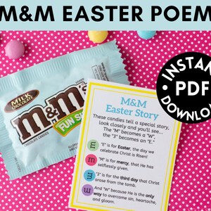 Cadeaukaartjes voor Pasen - M&M-paasgedicht - Cadeaukaartje voor Pasen - Hand-out voor Pasen LDS - Christelijke cadeaukaartjes voor Pasen - Afdrukbaar paasgedicht