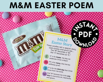 Easter Gift Tags -  M&M Easter Poem - Easter Gift Tag - Easter Handout LDS - Christian Easter Gift Tags - Printable Easter Poem