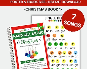 Christmas Hand Bell Music EBook 1- Bell Choir  -7 Song Sheets- Poster and Letter Size- Digital Download PDF