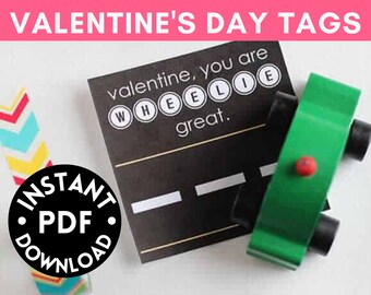 Car Valentines- Printable Valentines For Boys- Valentine Tags - Instant Digital Download