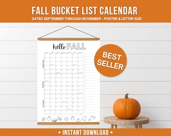 Poster herfstkalender 2026 | Gedateerde herfstplanner | Bucketlist voor de herfst